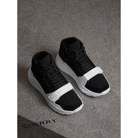 1 qty Sneakers montantes en néoprène et cuir velours - Black