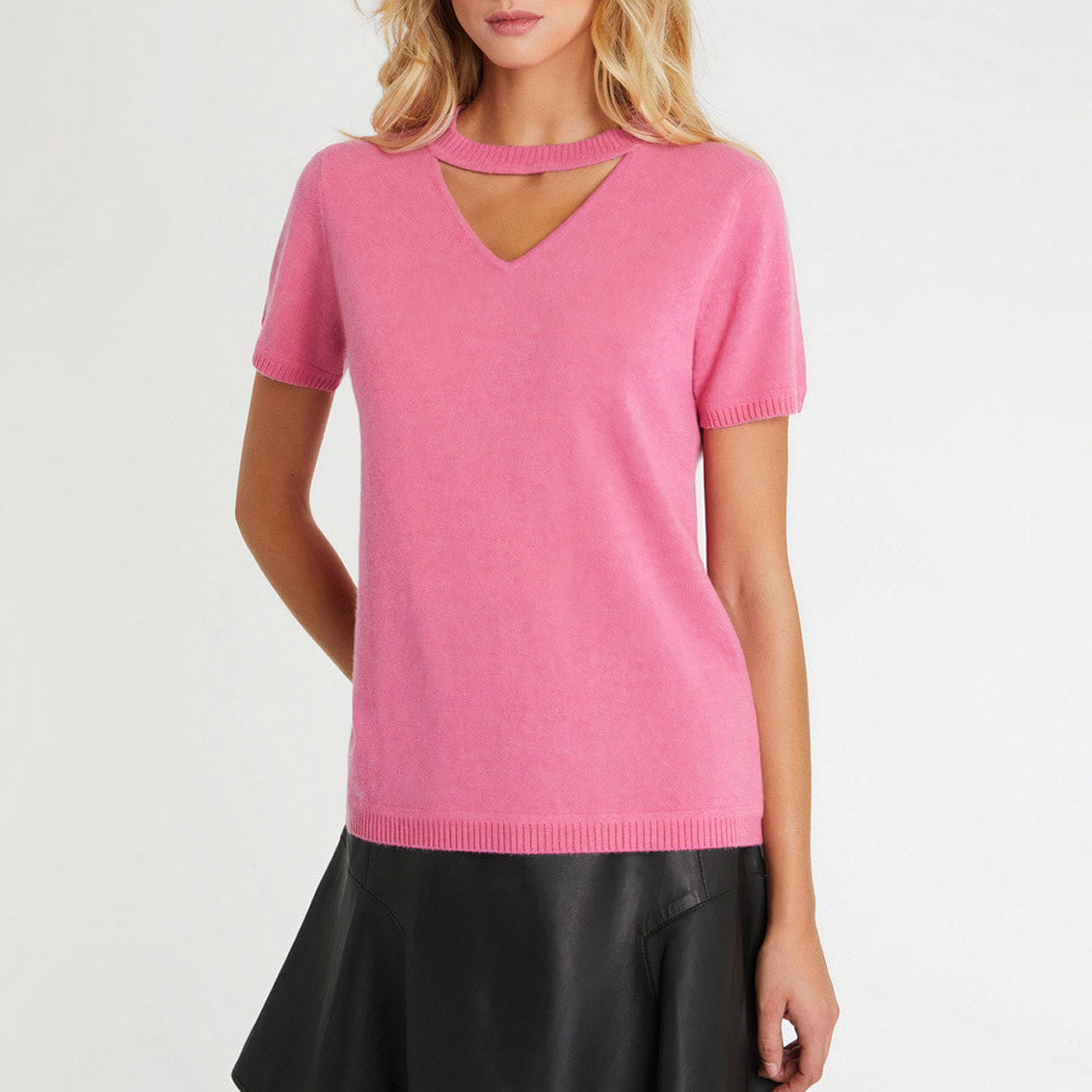 Pull à manches courtes en cachemire - Rose