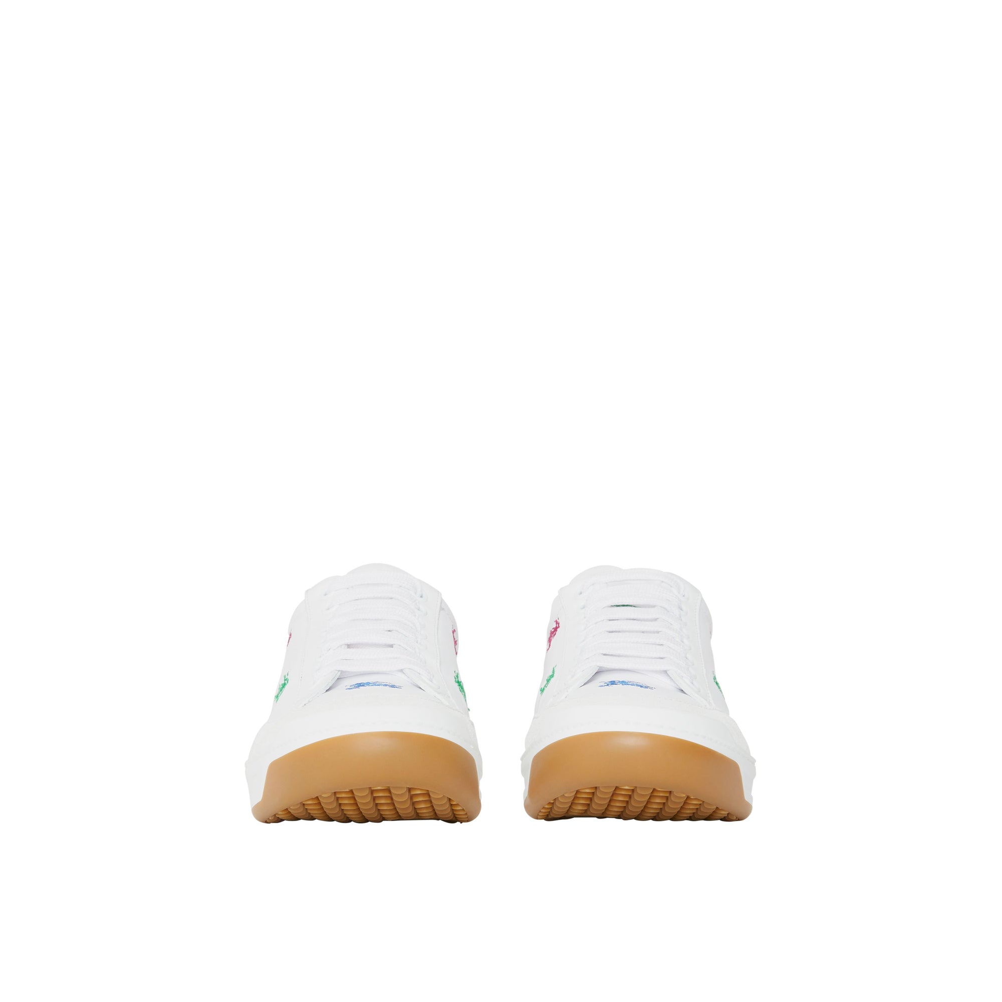 1 qty Sneakers en cuir à emblème du cavalier brodé - Optic White & Multicolour