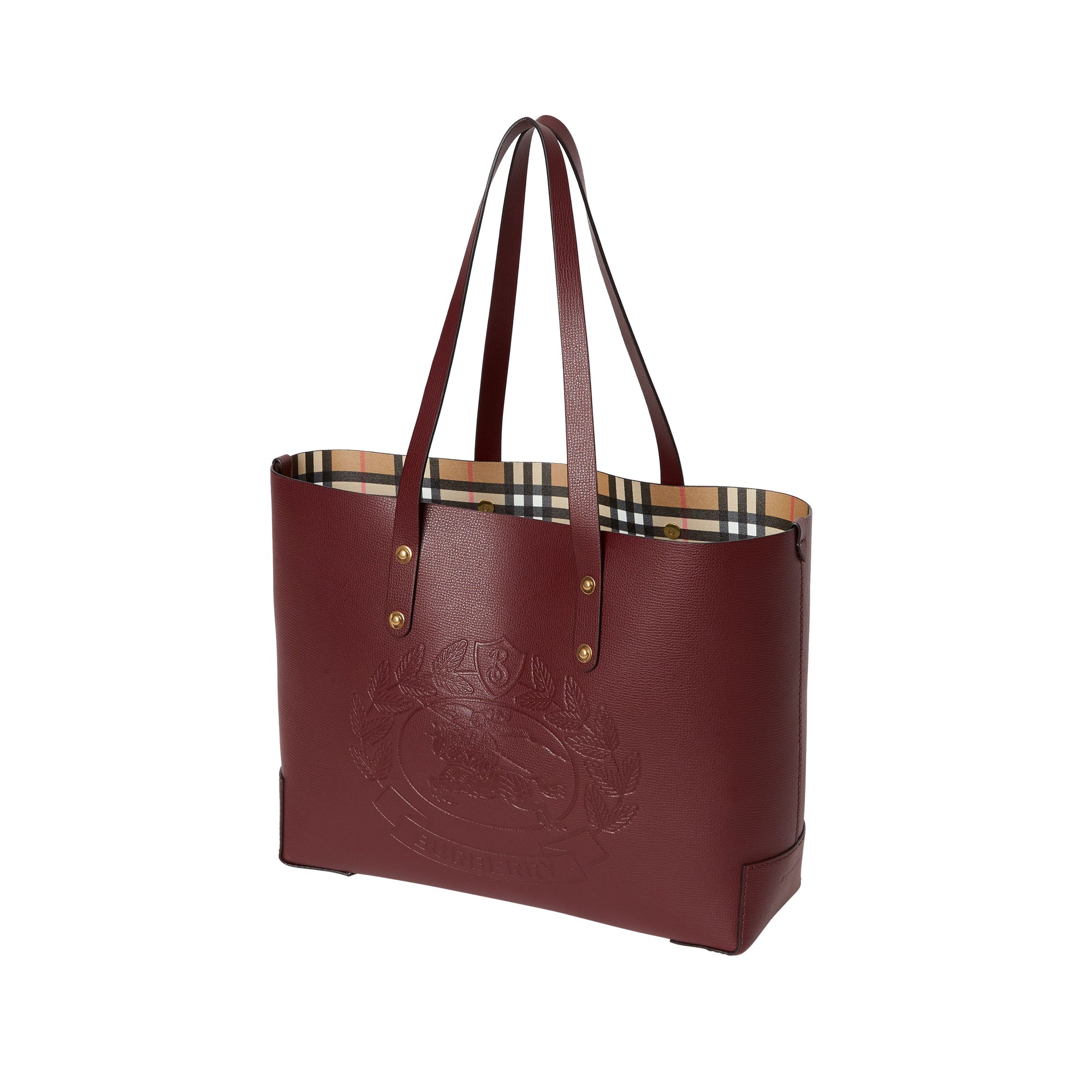 1 qty Petit sac cabas en cuir à écusson - Burgundy