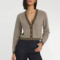 Cardigan court en tweed - Kaki clair