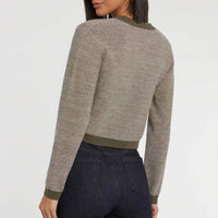 Cardigan court en tweed - Kaki clair