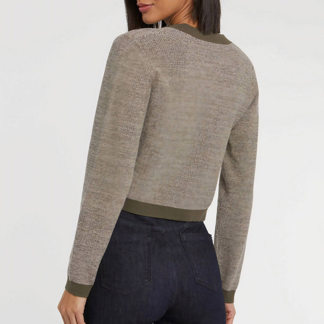 Cardigan court en tweed - Kaki clair