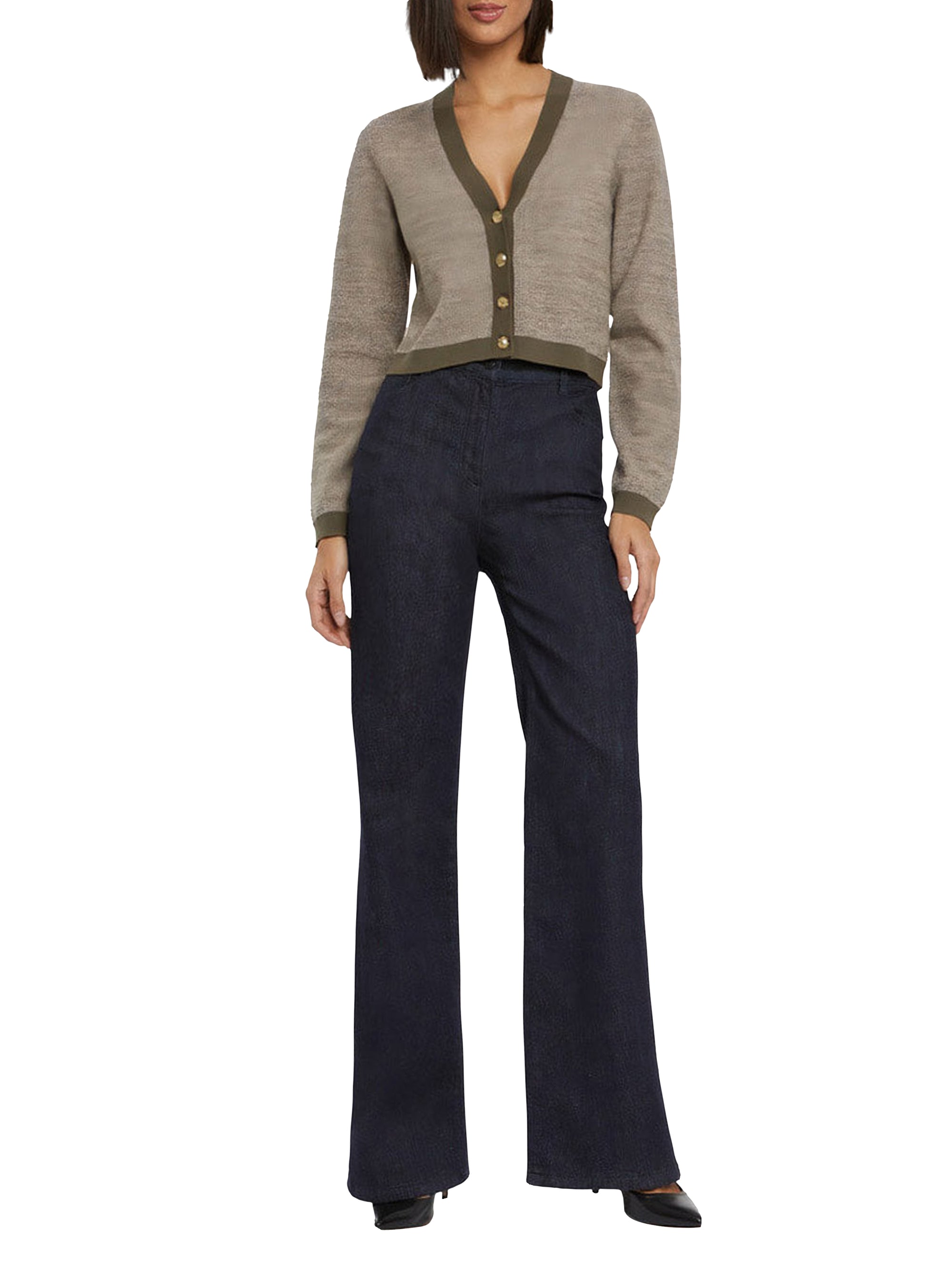 Cardigan court en tweed - Kaki clair
