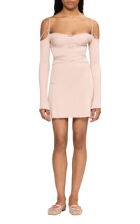 Ribbed Bow short dress - Nude