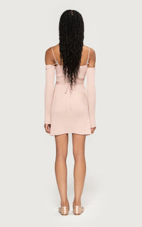 Ribbed Bow short dress - Nude