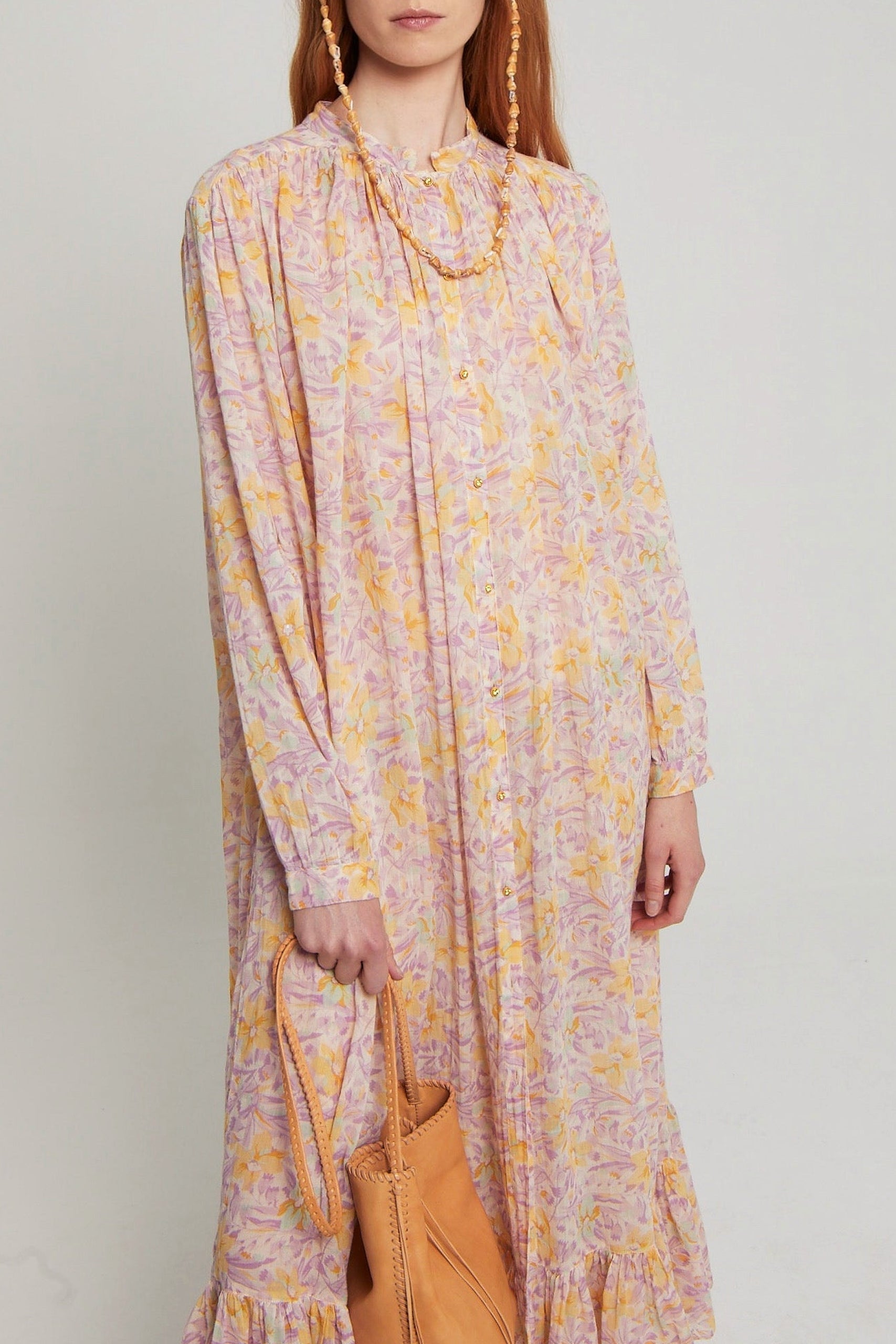 Robe Pipe fleurie coupe longue - Pink