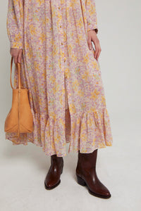 Robe Pipe fleurie coupe longue - Pink