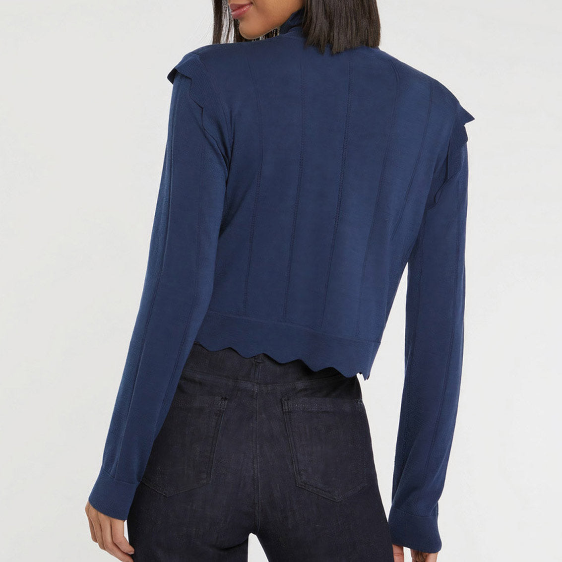 Cardigan à rayures en laine - Bleu petrole