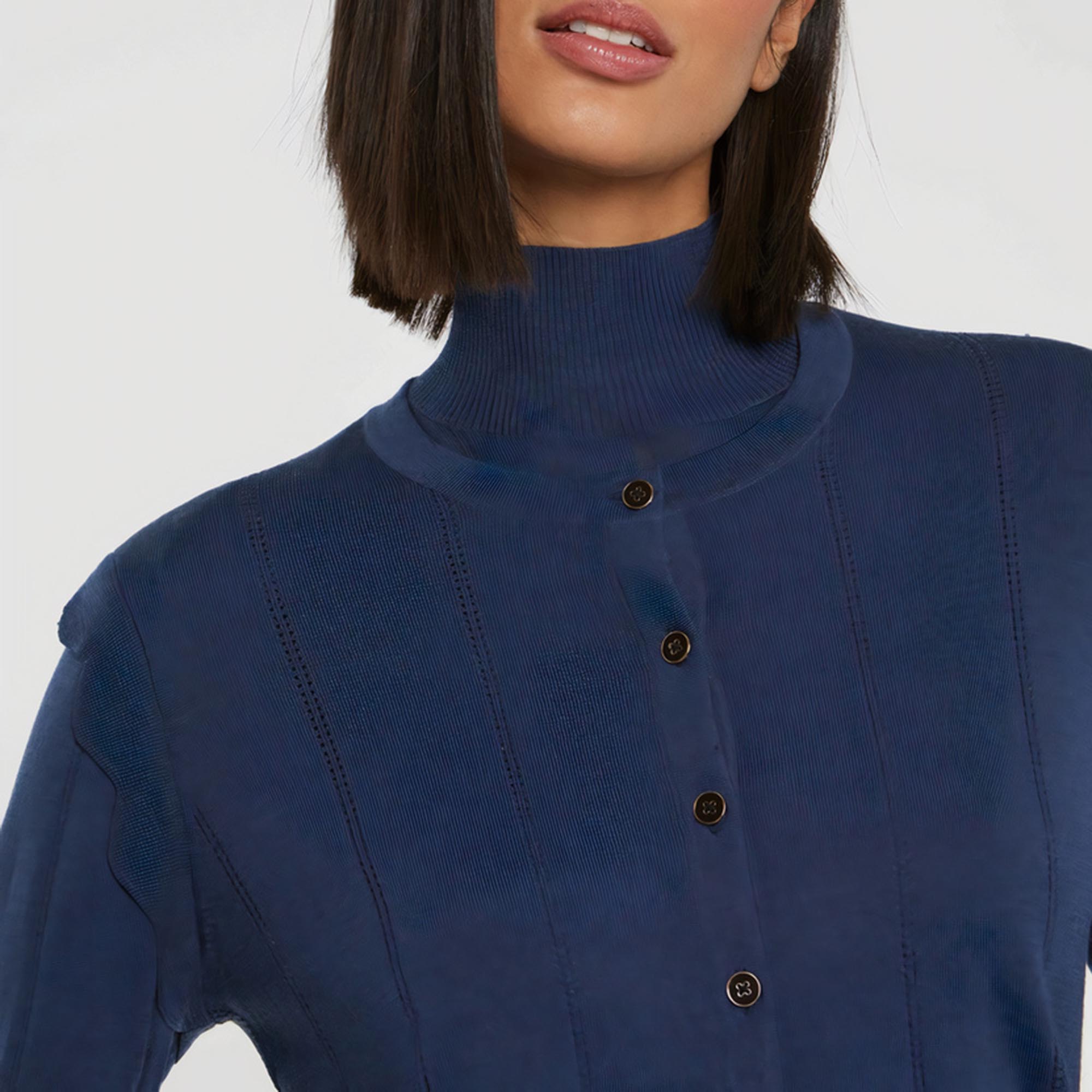 Cardigan à rayures en laine - Bleu petrole