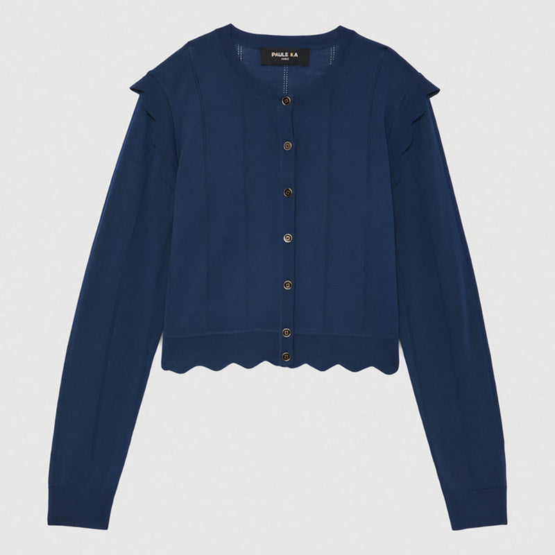 Cardigan à rayures en laine - Bleu petrole