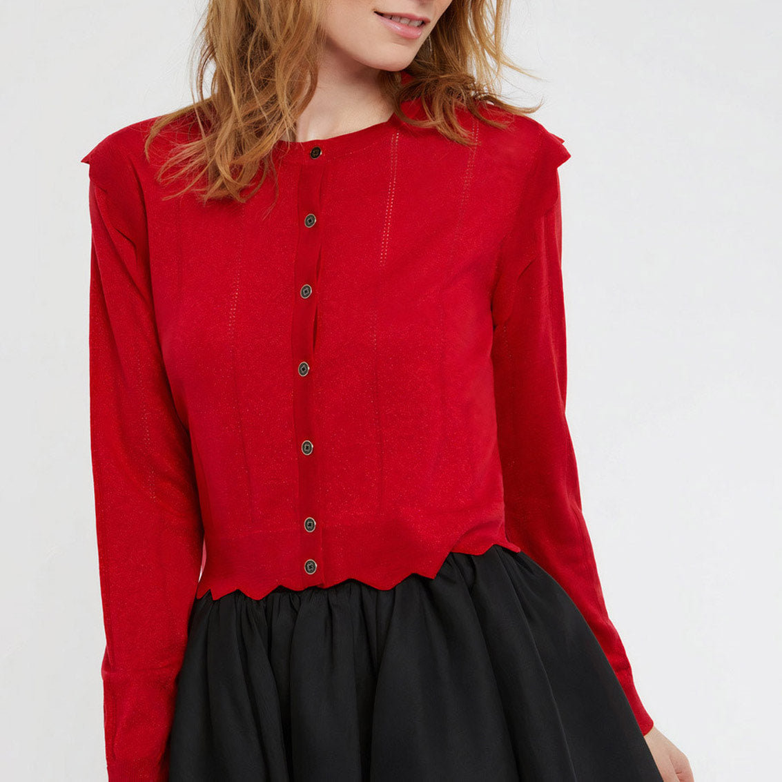 Cardigan ajouré en laine - Rouge