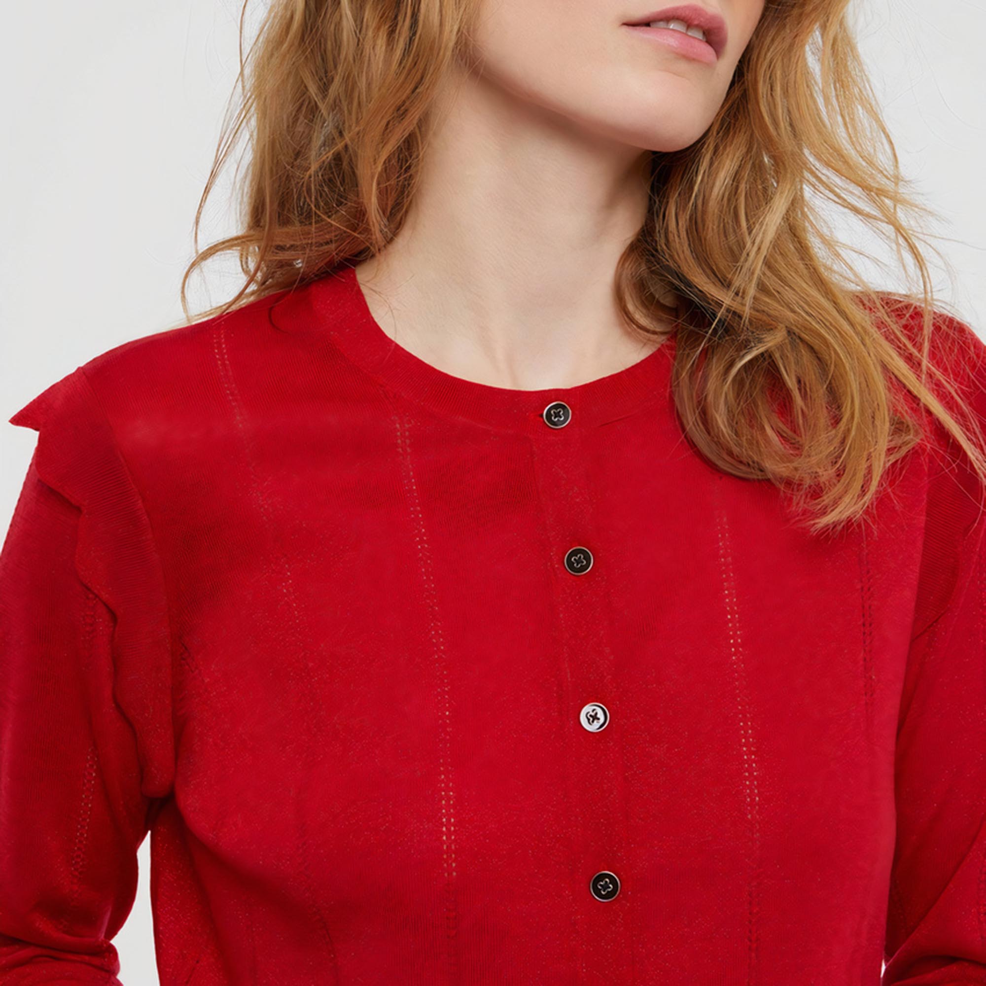 Cardigan ajouré en laine - Rouge