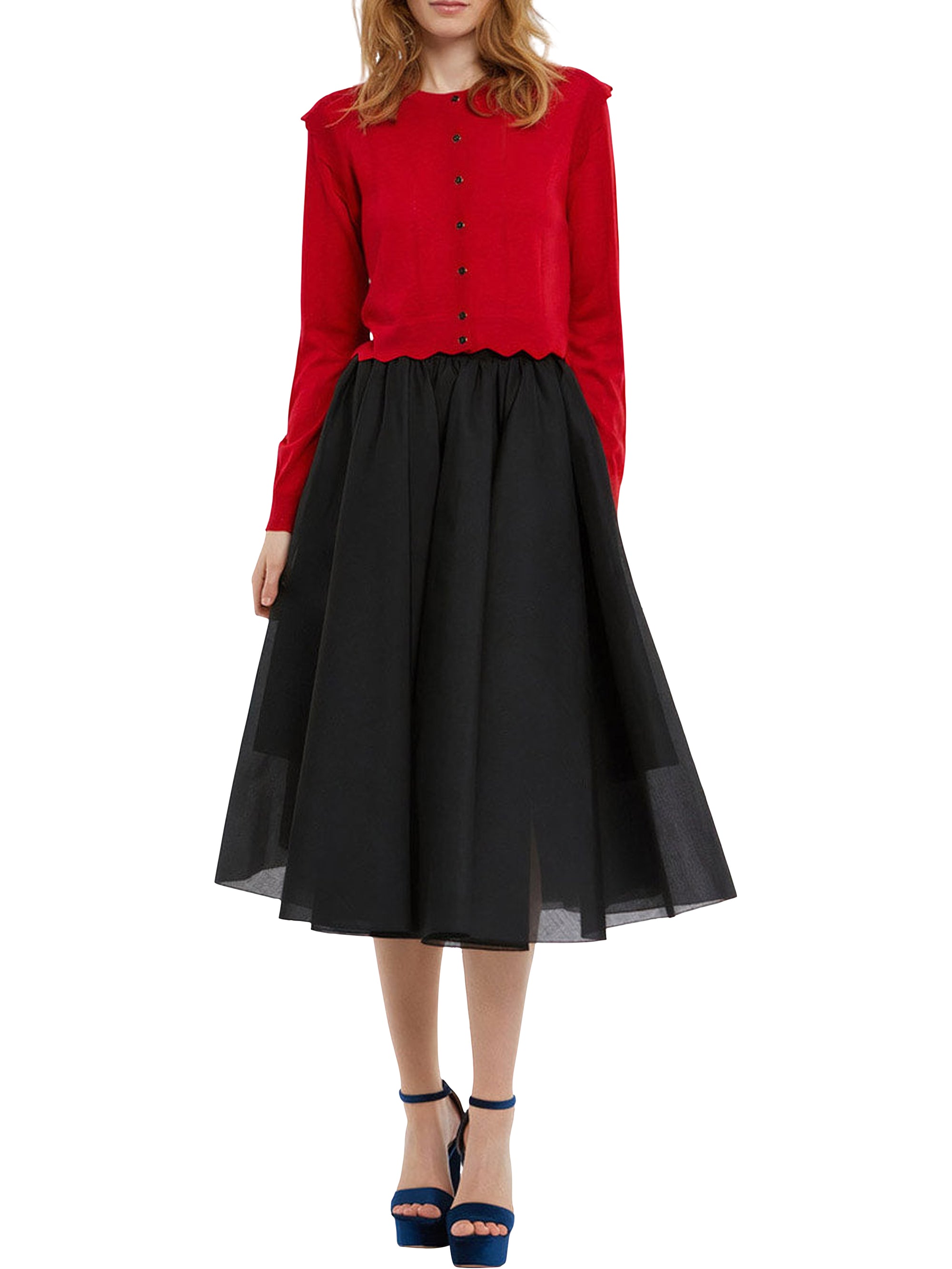 Cardigan ajouré en laine - Rouge