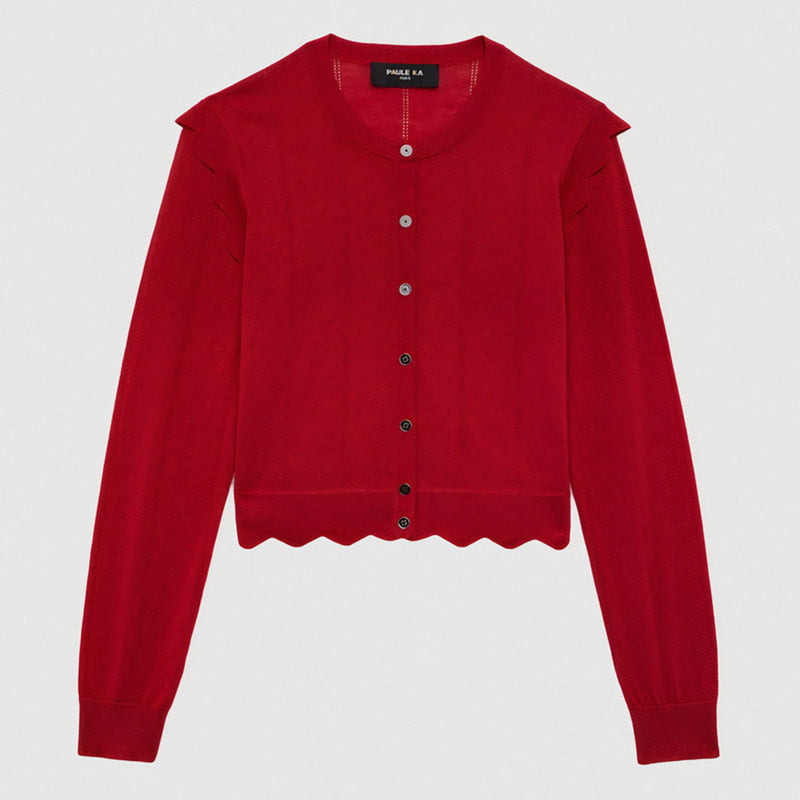 Cardigan ajouré en laine - Rouge