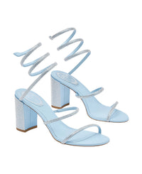 Sandales à talons Cleopatra 80 à strass en satin - Baby Blue & Crystal