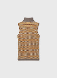 SUN MICRO-CHECK KNITTED SLEEVELESS TURTLENECK
