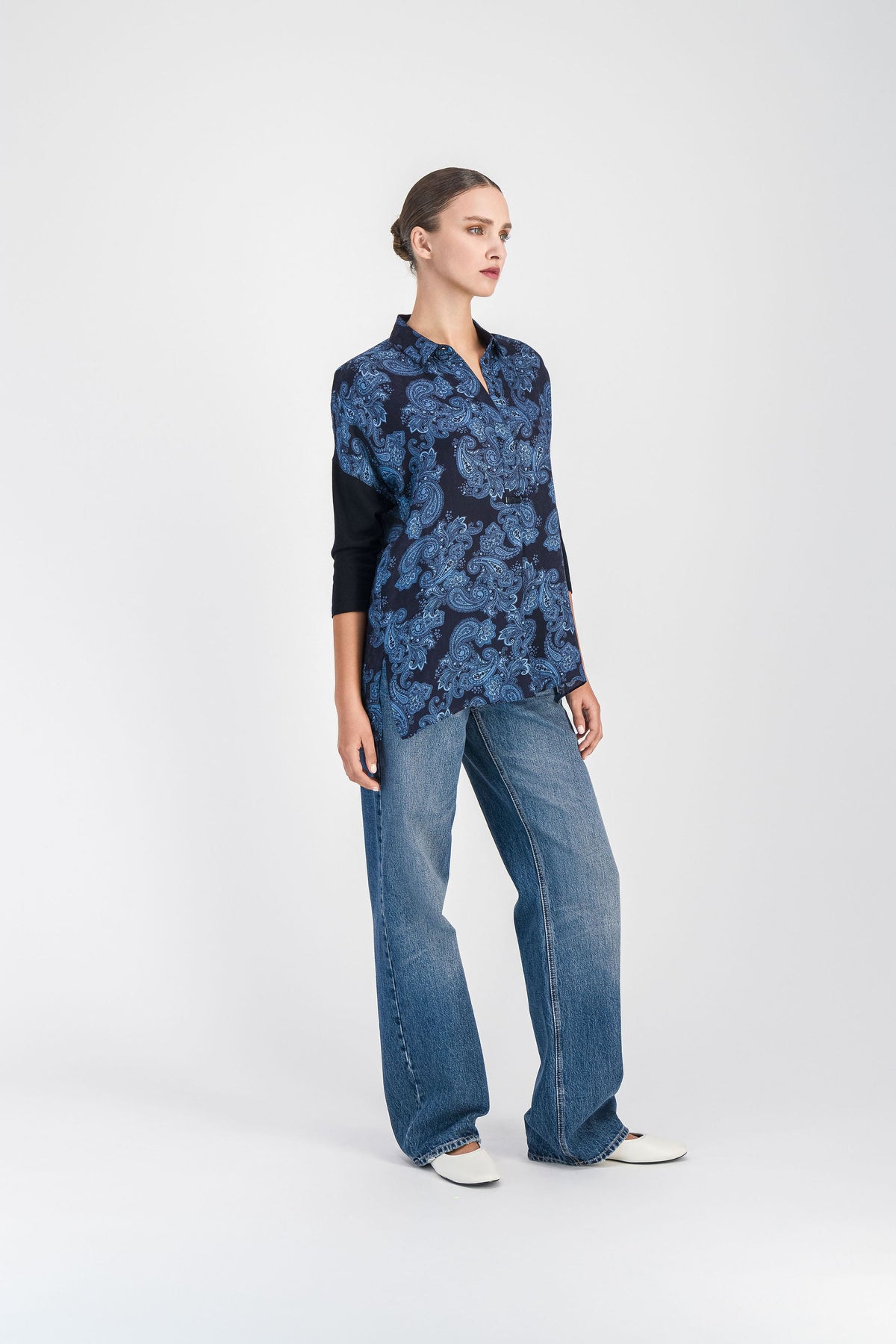Tunique col chemise - Bleu Denim