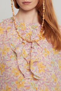 Robe Christo fleurie à col jabot - Pink