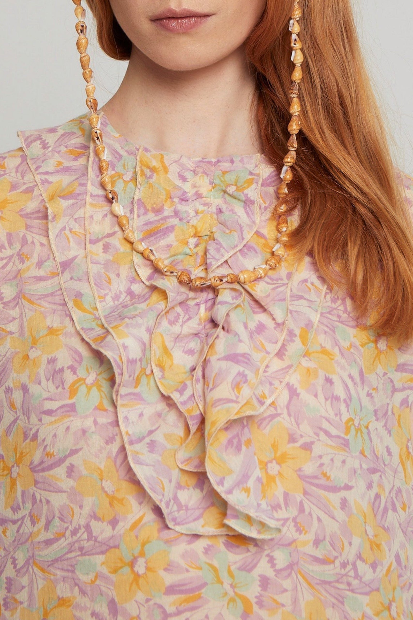 Robe Christo fleurie à col jabot - Pink