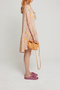 Robe Christo fleurie à col jabot - Pink