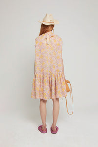 Robe Christo fleurie à col jabot - Pink