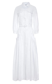 Woodward Dress en blanc lin d’aloès popeline de chemise