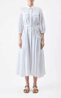 Woodward Dress en blanc lin d’aloès popeline de chemise