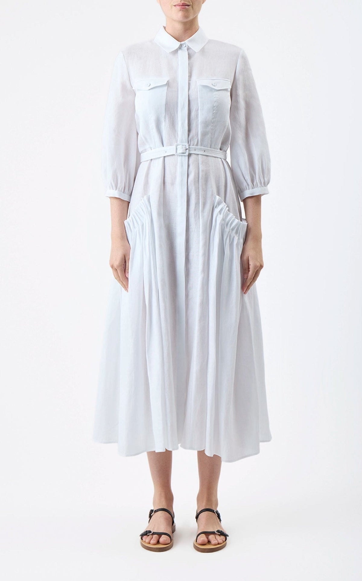 Woodward Dress en blanc lin d’aloès popeline de chemise