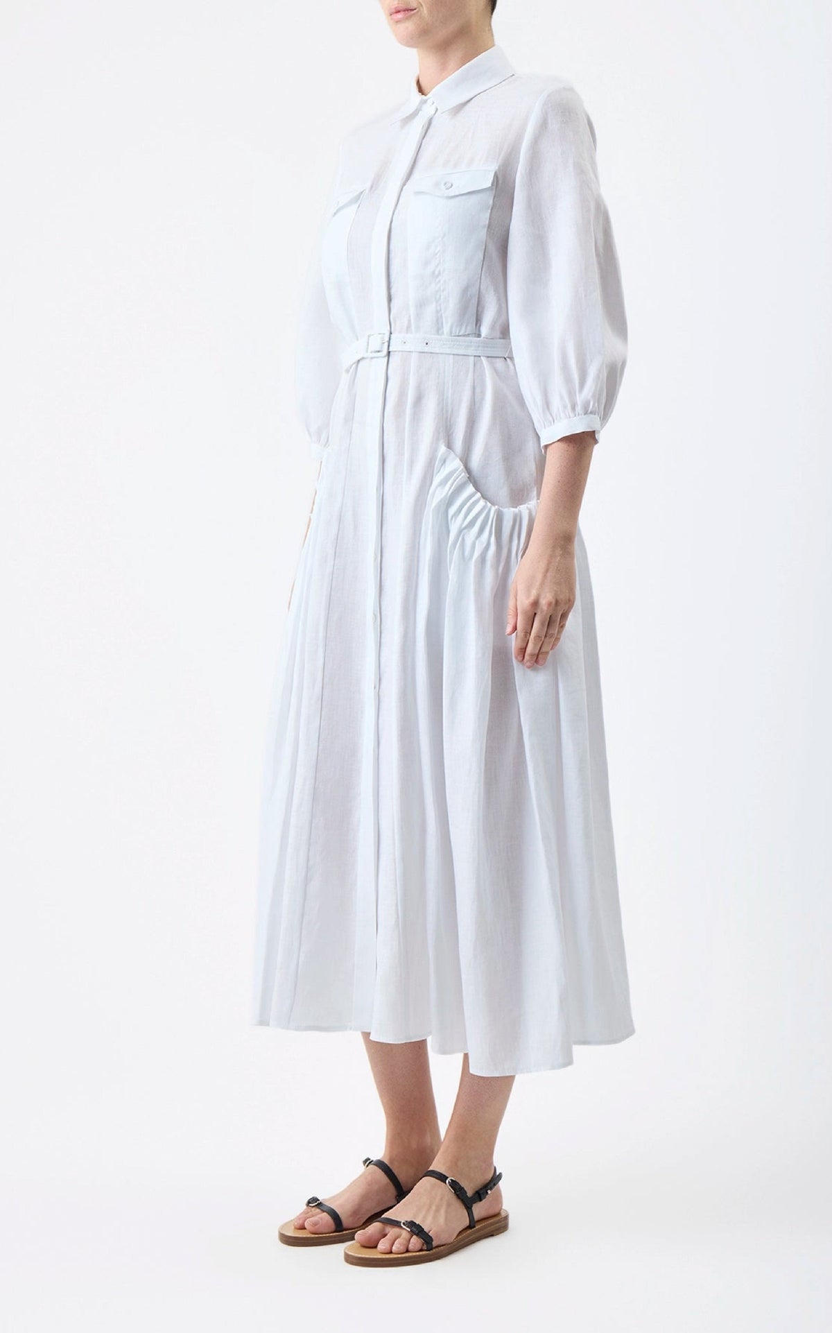 Woodward Dress en blanc lin d’aloès popeline de chemise