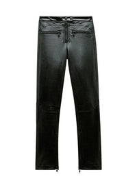 Vinyl and perforated leather biker trousers - Black