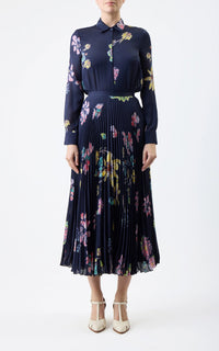 Eames Skirt en bleu marine foncé multicolore imprimé georgette