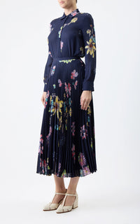 Eames Skirt en bleu marine foncé multicolore imprimé georgette