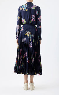 Eames Skirt en bleu marine foncé multicolore imprimé georgette