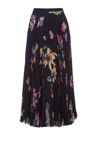 Eames Skirt en bleu marine foncé multicolore imprimé georgette