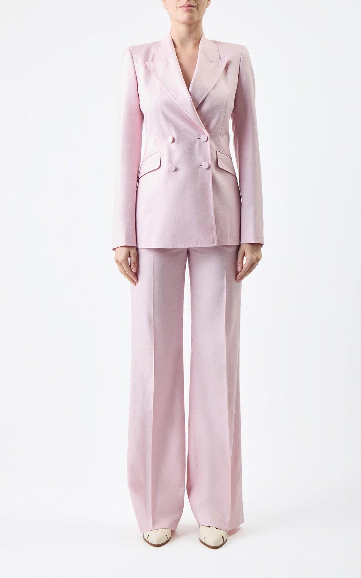Stephanie Blazer en rose poudré sergé flammé drap de costume