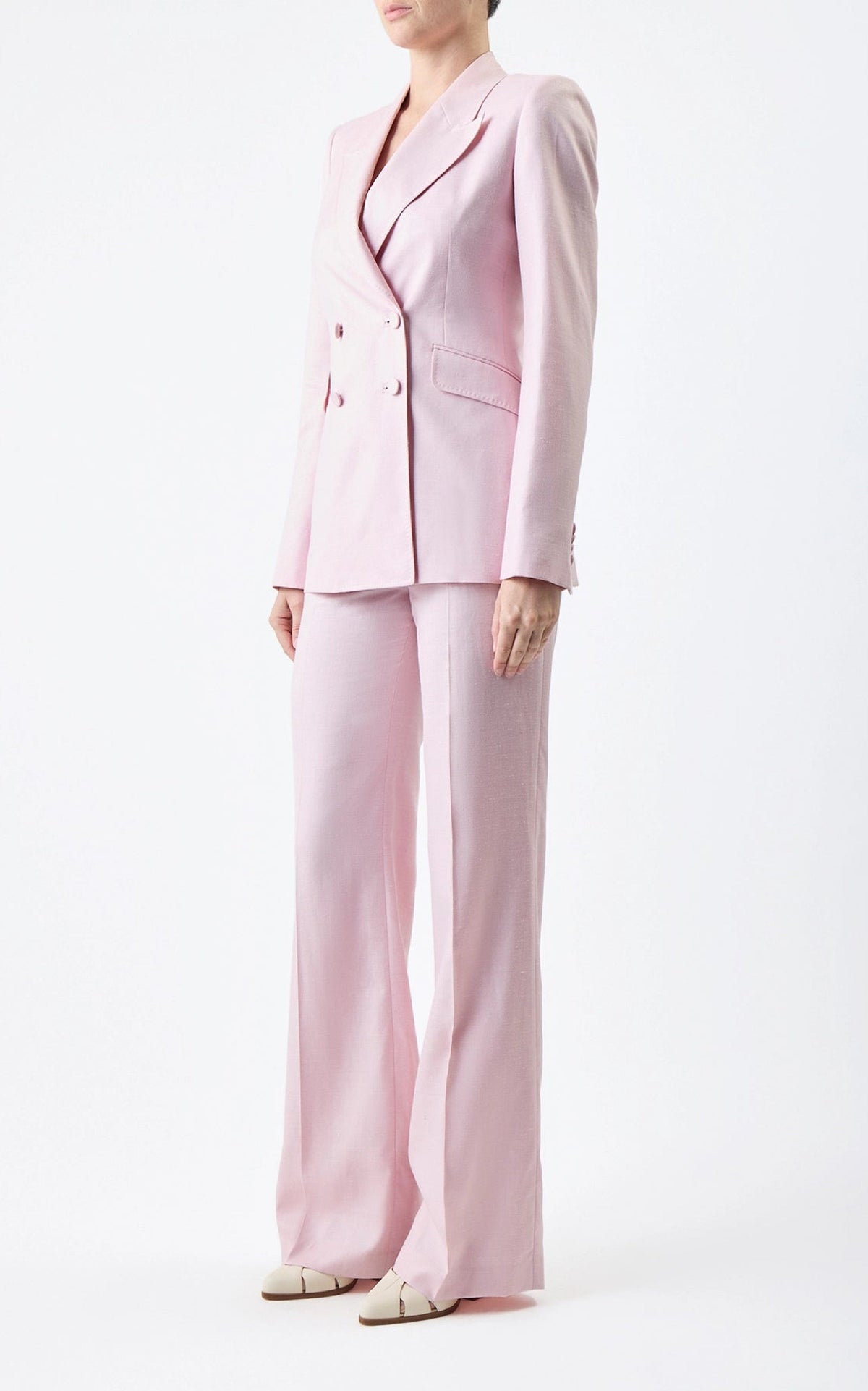 Stephanie Blazer en rose poudré sergé flammé drap de costume