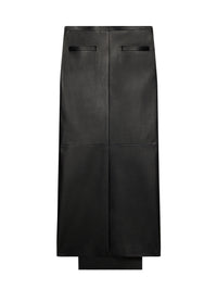 Long skirt with leather inserts at the back - Black