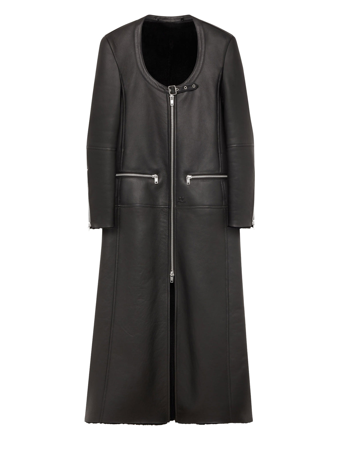 Manteau long Holistic en peau lainée - Black