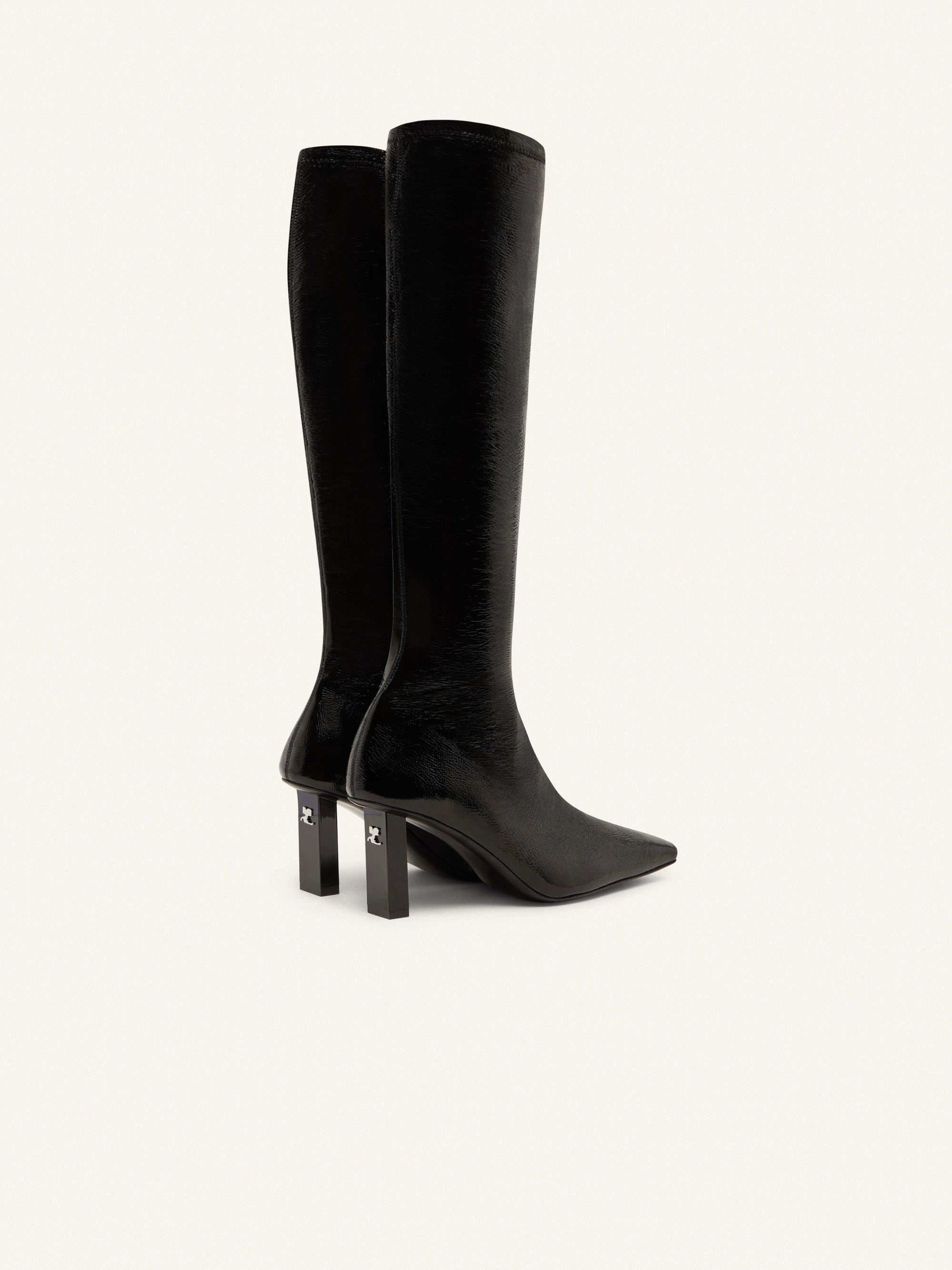 71pcs NEW / BOOTS WITH AC BATON HEEL IN STRETCH VINYL - Black