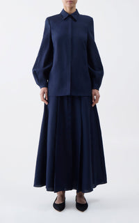 Delmer Top en bleu marine lin d’aloès popeline de chemise