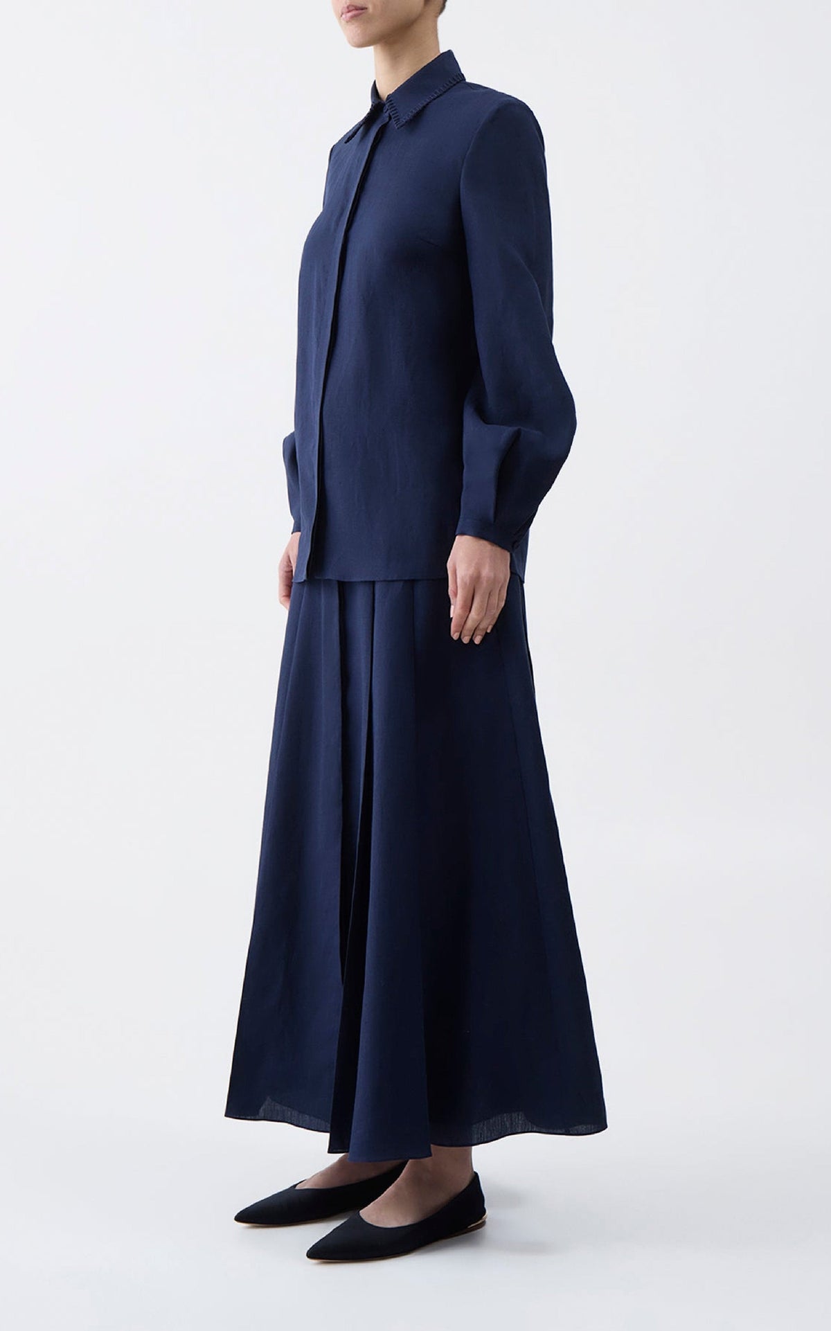 Delmer Top en bleu marine lin d’aloès popeline de chemise