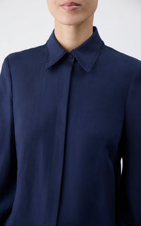 Delmer Top en bleu marine lin d’aloès popeline de chemise