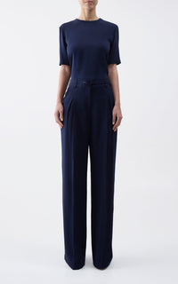 Maura Pant en bleu marine fluid soie crêpe