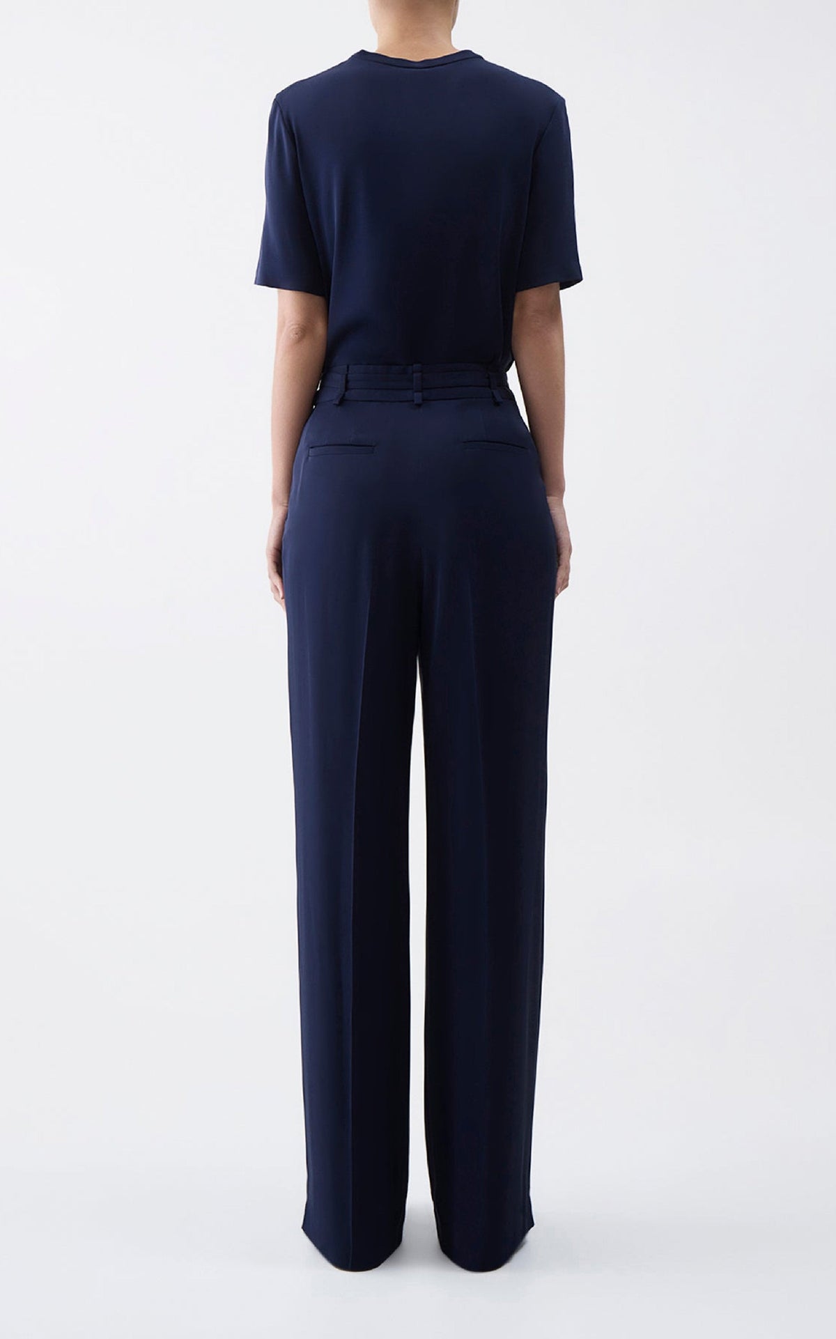 Maura Pant en bleu marine fluid soie crêpe