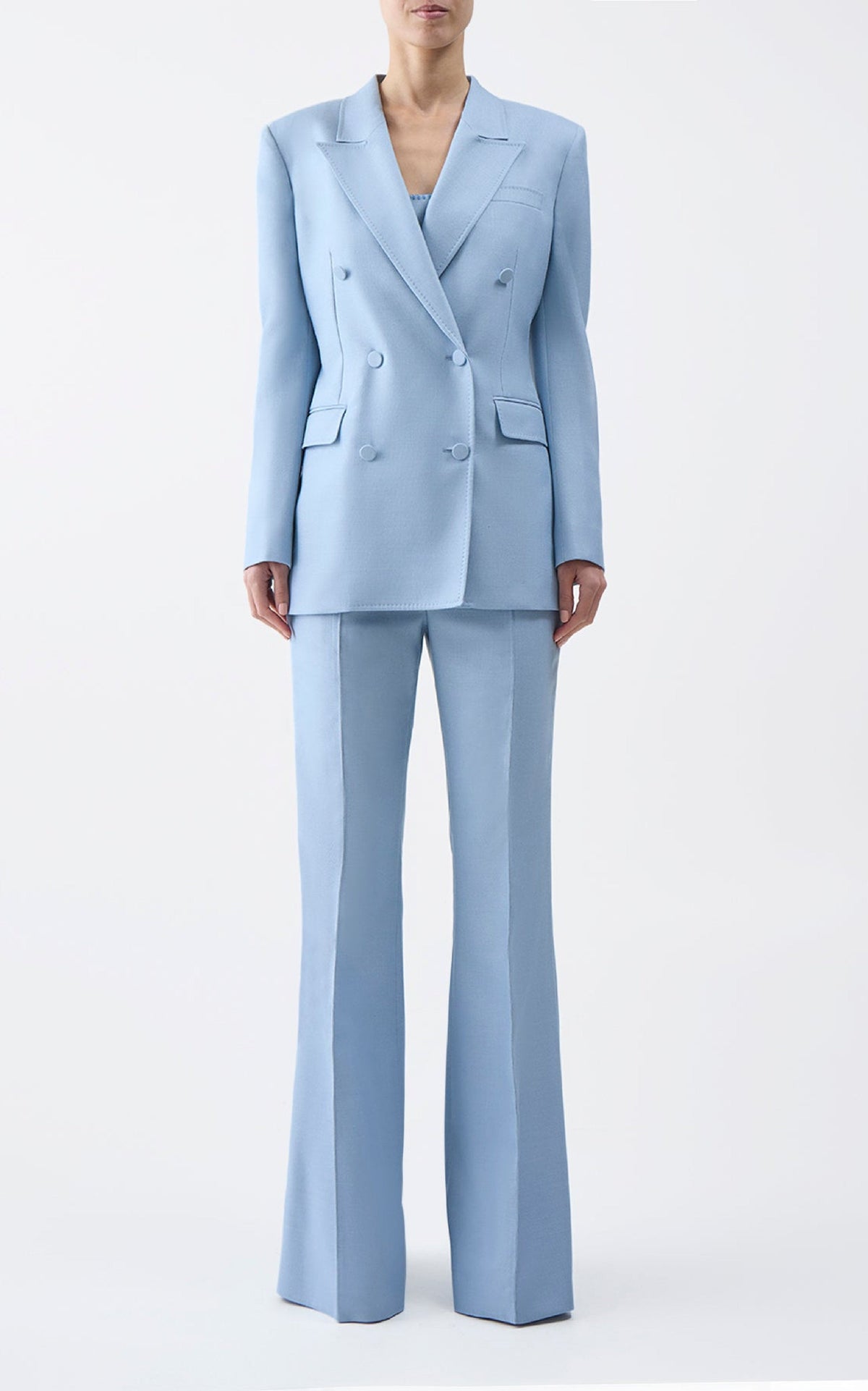 Gavin Blazer en stone bleu laine soie hopsack drap de costume
