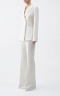 Brett Blazer en ivoire textured lin sub
