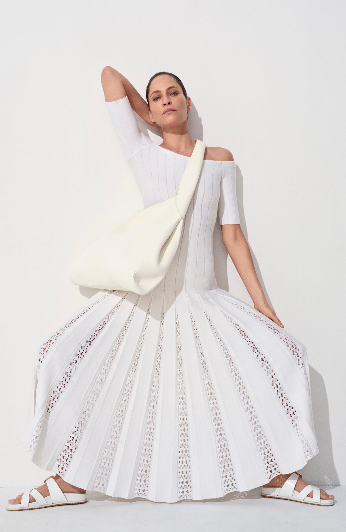 Ivory / Robe à épaule dénudée Kurt en laine - Ivory