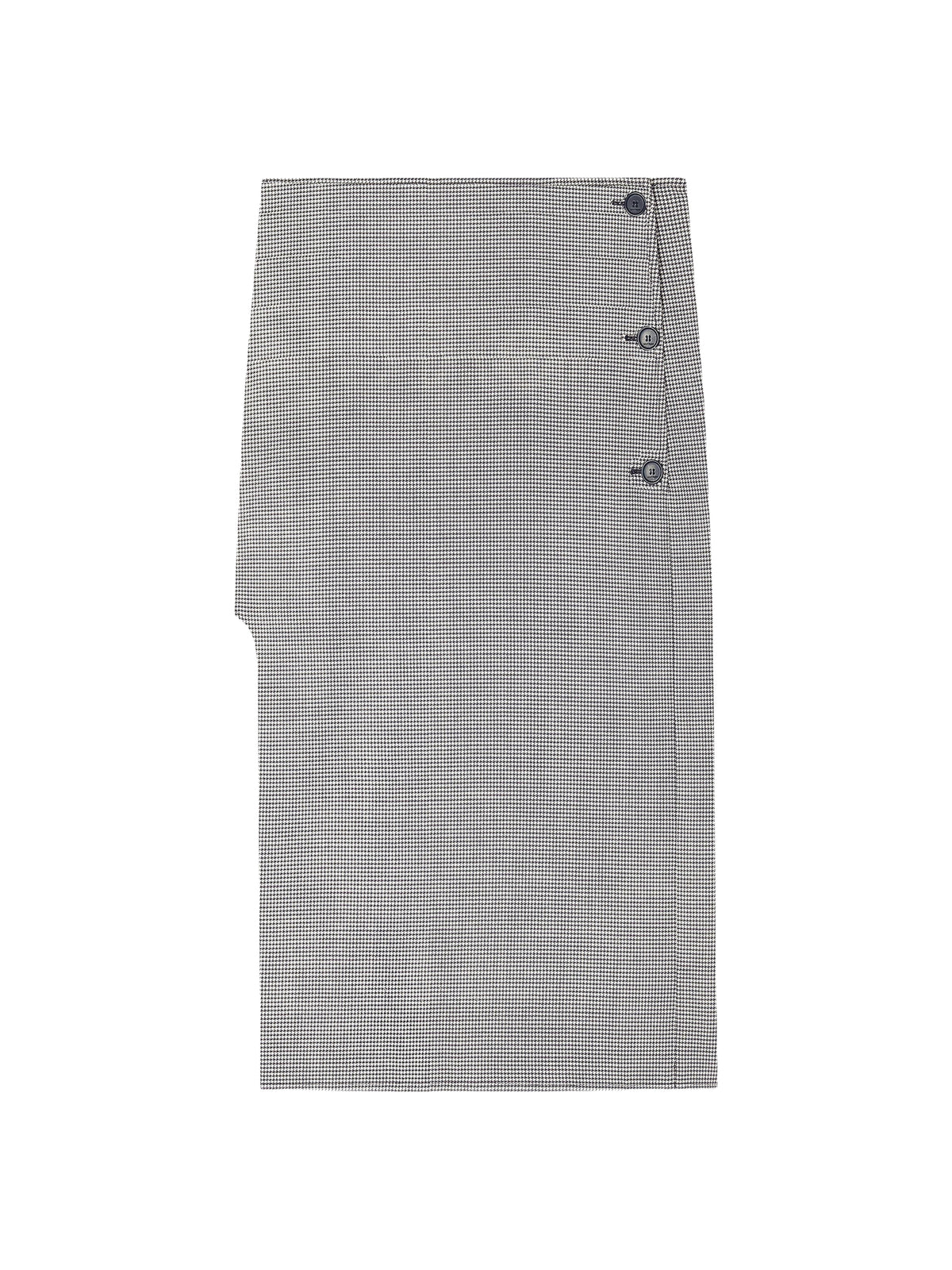Oblique Midi Skirt with Houndstooth Pattern - Black & Natural