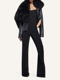 PREMIUM 1pcs NEW / VESTE COL SHEARLING EN CUIR - Black